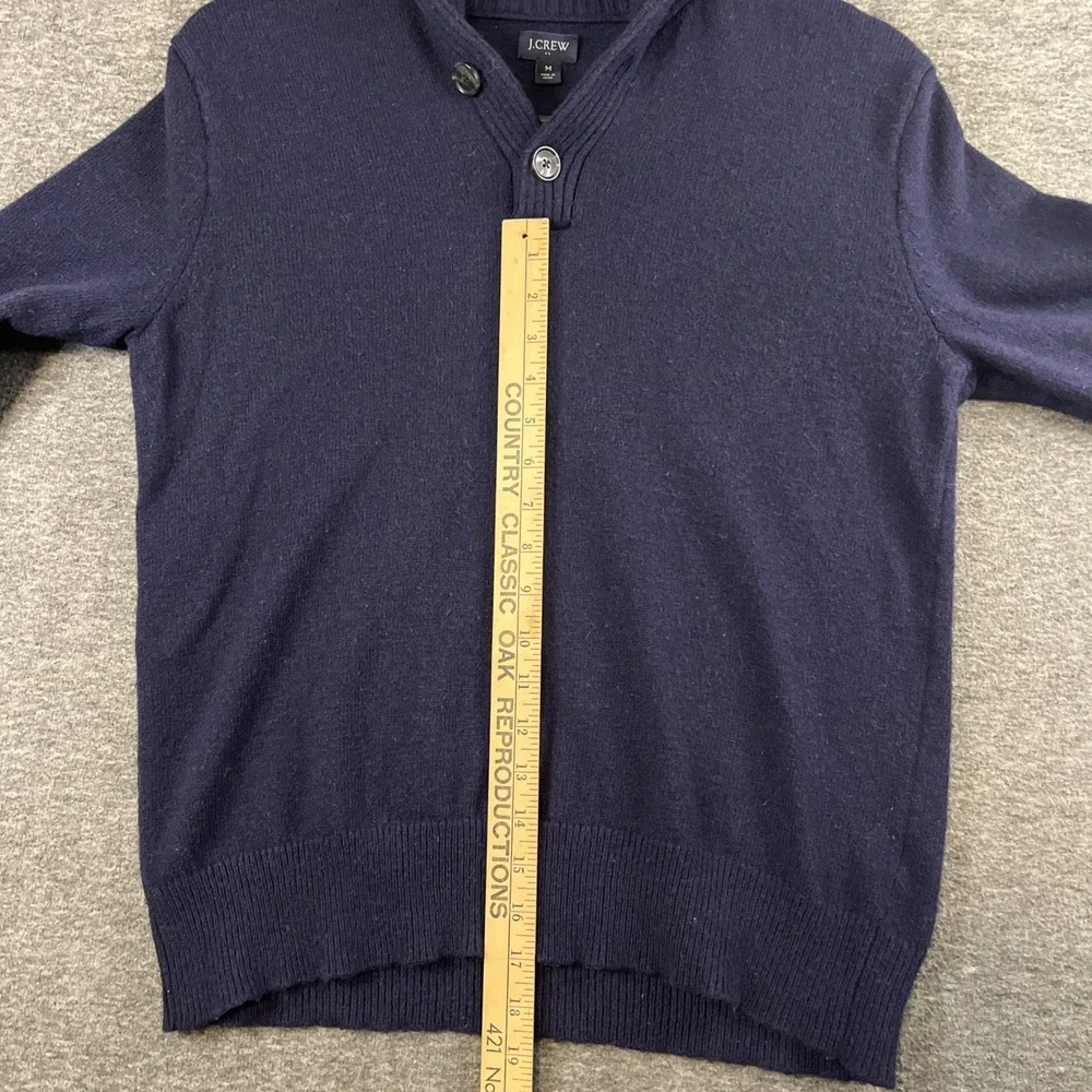 J Crew‎ Lambs Wool Shawl Collar Button Pullover Sweater Blue Men's MED Preppy
